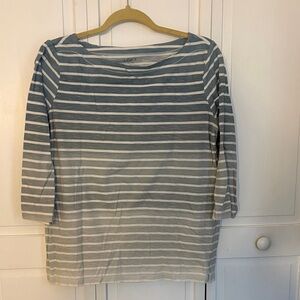 LOFT Gray and White Striped Boatneck Long Sleeve Tee
